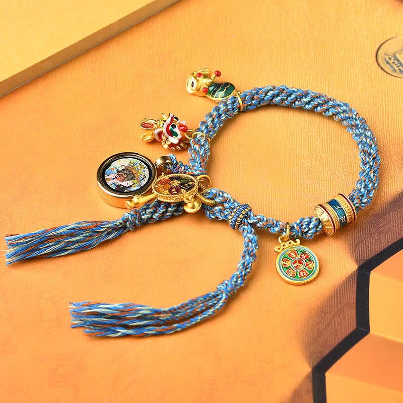 Wear FengShui Tibetan Zakiram Goddess of Wealth Thangka Luck Prayer Wheel Braid String Bracelet