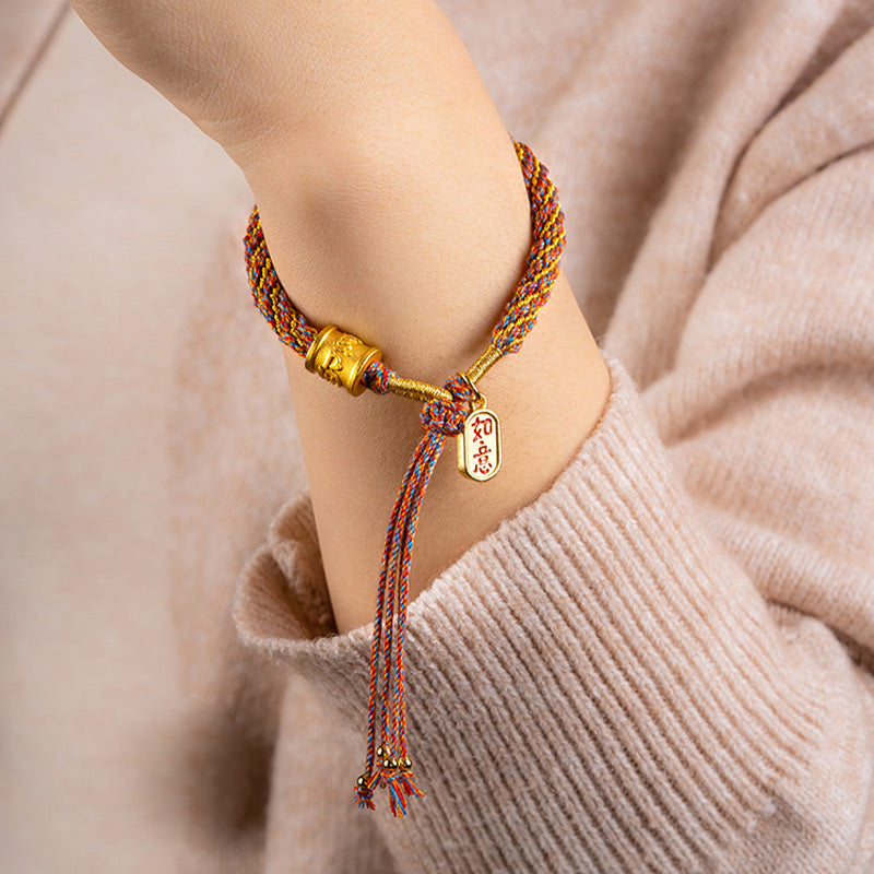Wear FengShui Handmade Multicolored Tibetan Om Mani Padme Hum Ruyi Auspicious Charm Braided Bracelet