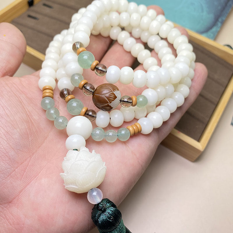 Wear FengShui White Bodhi Seed Mala 108 Beads Protection Bracelet