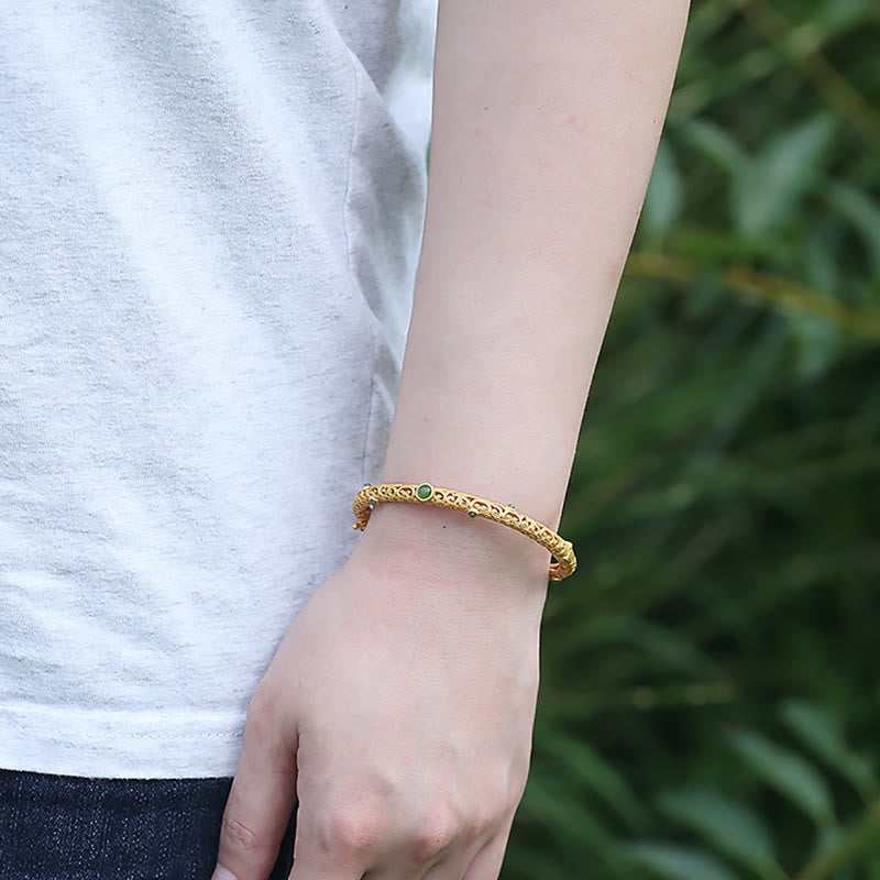 Wear FengShui Cyan Jade Copper Auspicious Clouds Calm Healing Bracelet Bangle