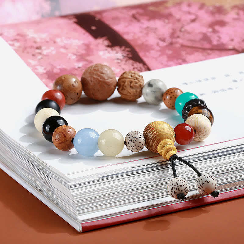 Wear FengShui Bodhi Seed Agate Wisdom Harmony Wrist Mala Bracelet