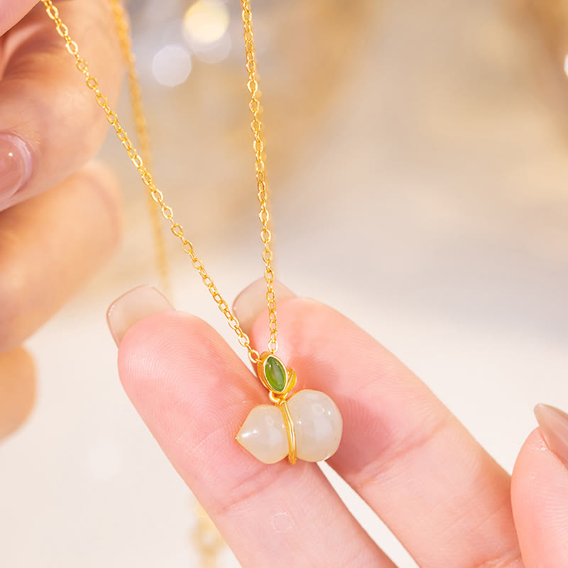 Wear FengShui 925 Sterling Silver Hetian Jade Gourd Abundance Necklace Pendant