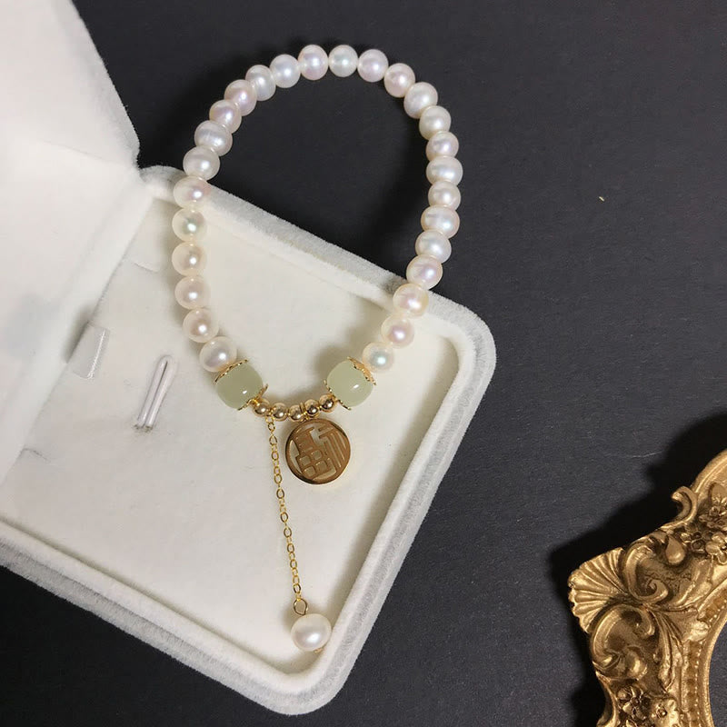 Wear FengShui Natural Pearl Hetian Jade Happiness Wisdom Bead Bracelet