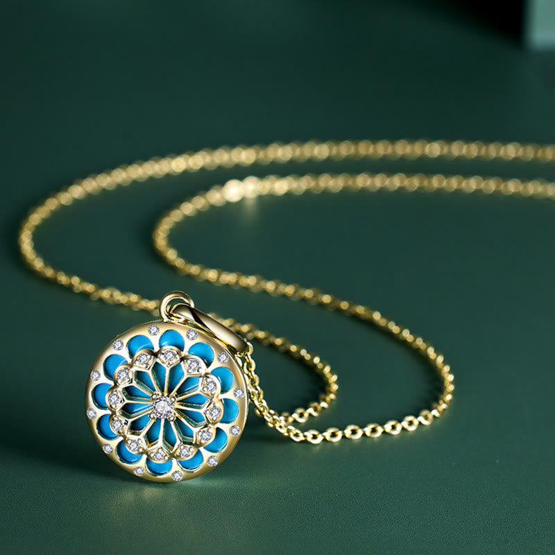 Wear FengShui 925 Sterling Silver Round Turquoise Zircon Protection Strength Necklace Pendant
