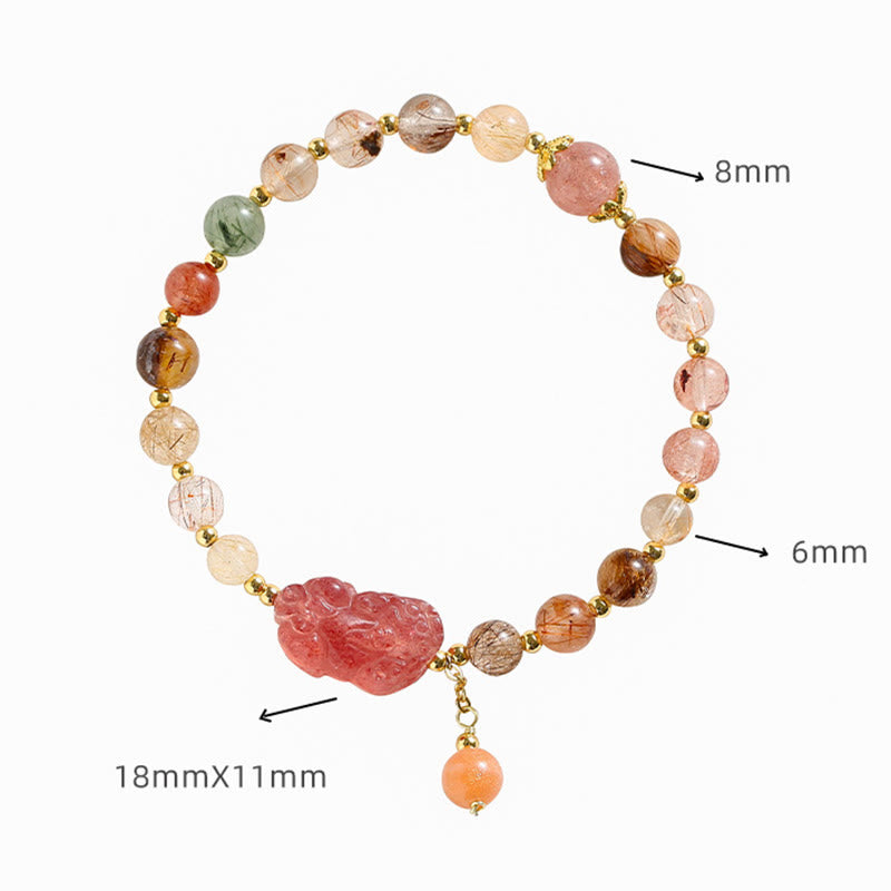 Wear FengShui Natural Rutilated Quartz Strawberry Quartz PiXiu Wealth Bracelet