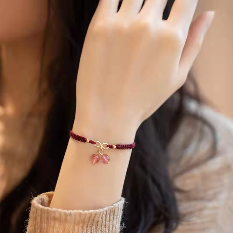 Wear FengShui Natural Strawberry Quartz Amethyst Green Phantom Bead Positive Bracelet