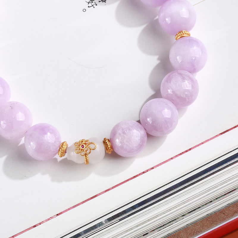 Wear FengShui Kunzite Hetian White Jade Gourd Love Spiritual Growth Bracelet