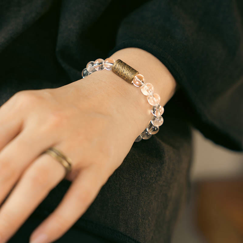 Wear FengShui White Crystal Red Hematoid Quartz Gold Rutilated Quartz Purple Phantom Protection Bracelet