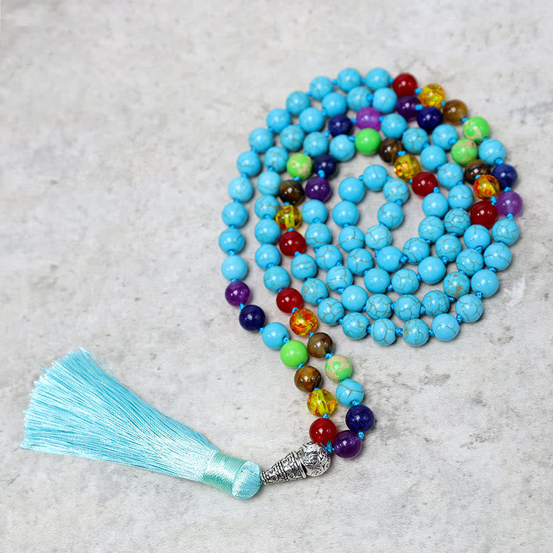 Wear FengShui 108 Mala Turquoise Beads Yoga Meditation Prayer Beads Necklace