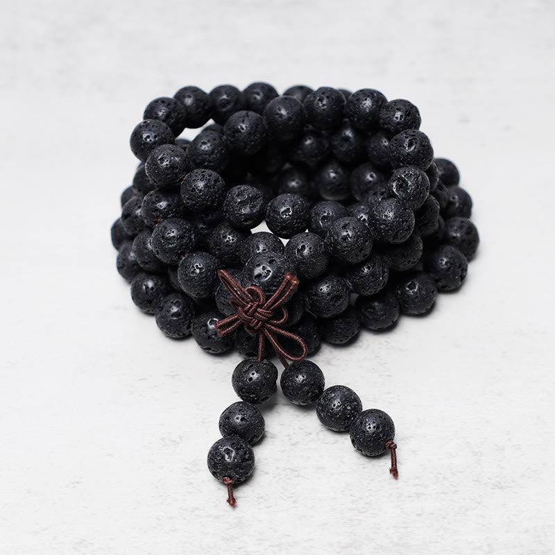 Wear FengShui 108 Natural Lava Rock Beads Prayer Mala Bracelet Necklace