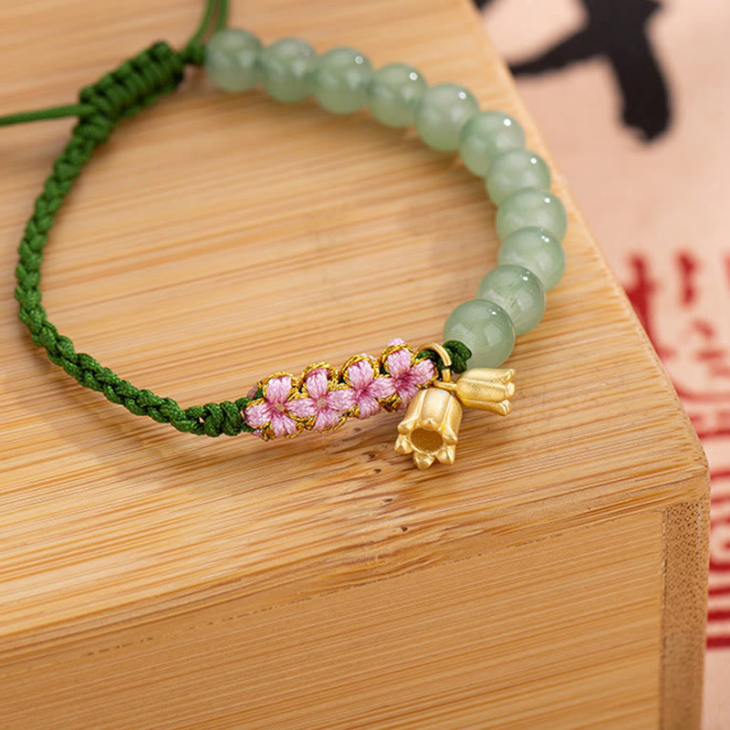 Wear FengShui Handmade Jade Bead Lily of the Valley Charm Luck Braided Bracelet