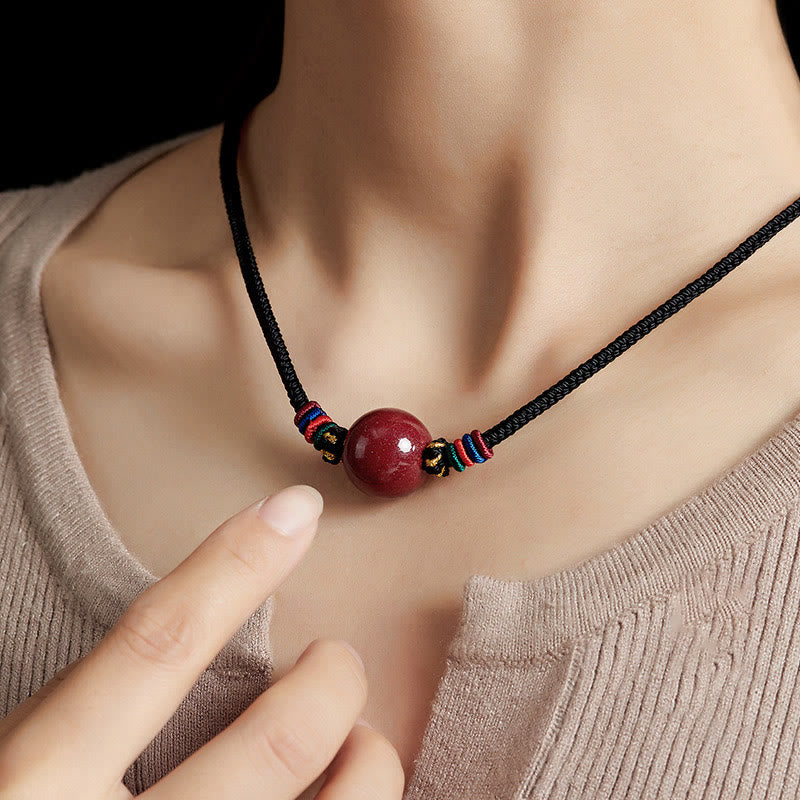 Wear FengShui Cinnabar Bead Blessing String Necklace Pendant