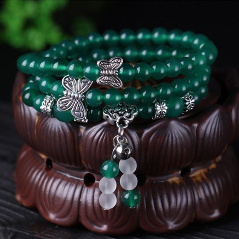 Wear FengShui Natural Green Agate Butterfly Support Bracelet