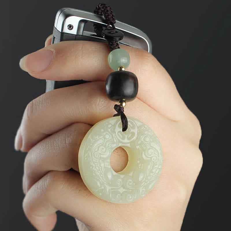 Wear FengShui PiXiu Jade Peace Buckle Abundance Wealth Key Chain
