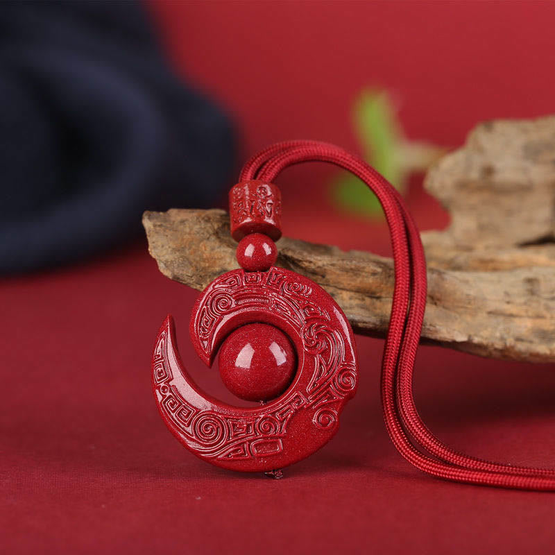 Wear FengShui One's Luck Improves Design Patern Natural Cinnabar Concentration Necklace Pendant