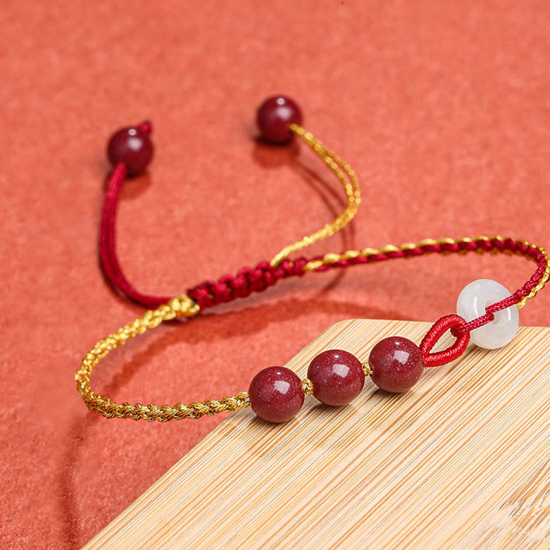 Wear FengShui Natural Cinnabar Jade Peace Buckle Blessing Bracelet