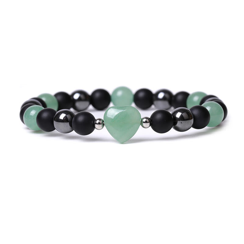 Wear FengShui Black Onyx Tiger Eye Stone Crystal Love Heart Protection Bracelet
