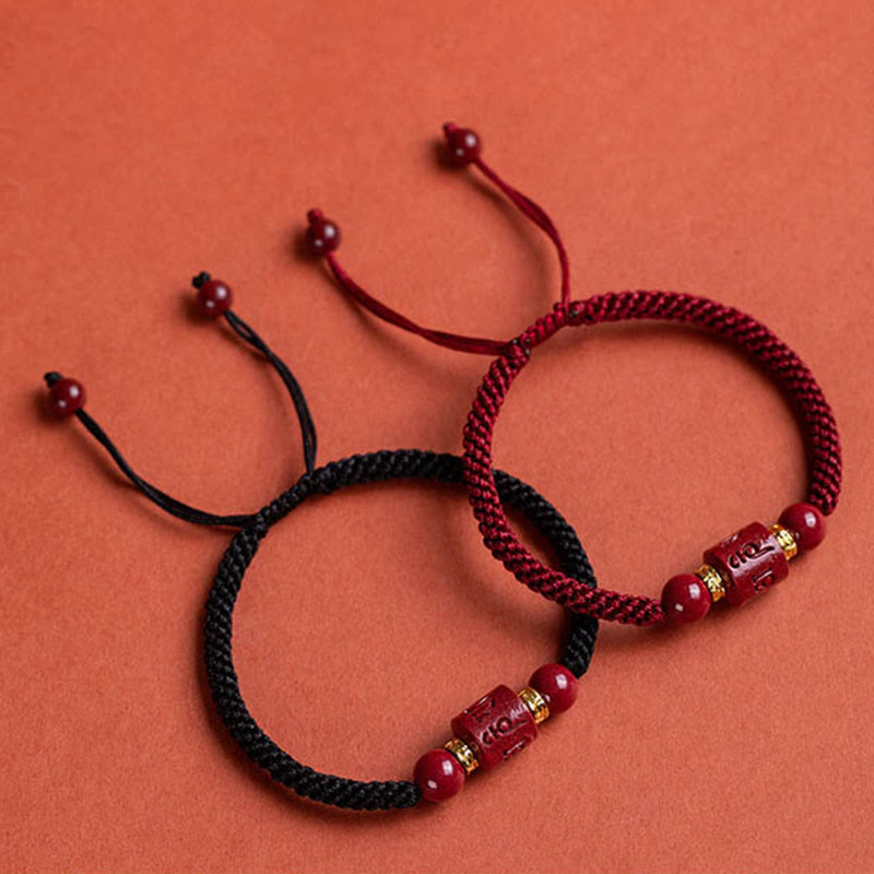 Wear FengShui Tibet Cinnabar Om Mani Padme Hum Engraved Blessing Braided Bracelet