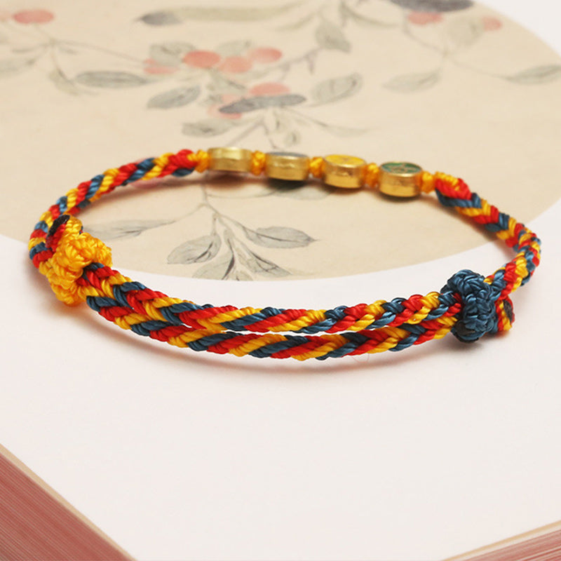Wear FengShui Handmade Dunhuang Color Thread Peace And Joy Protection Braid String Bracelet