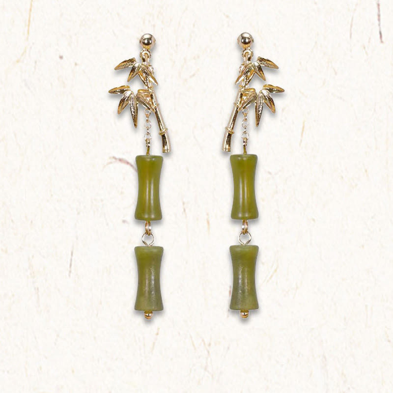 Wear FengShui 925 Sterling Silver Posts Copper Plated Gold Natural Peridot Bamboo Leaf Drop Earrings