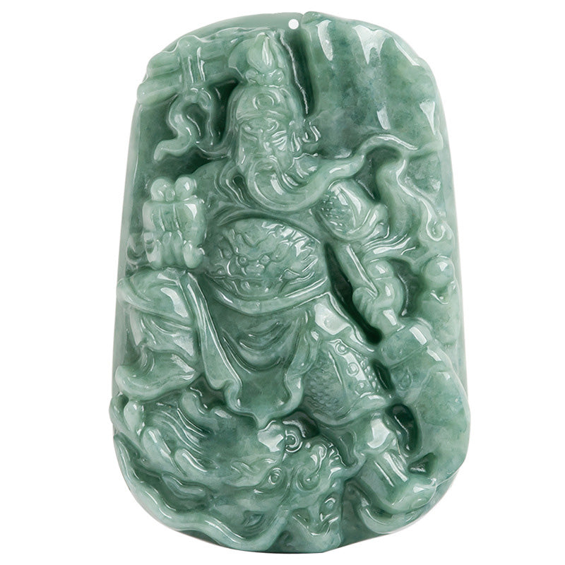 Wear FengShui Natural Jade Guan Gong Amulet Wealth Necklace Pendant
