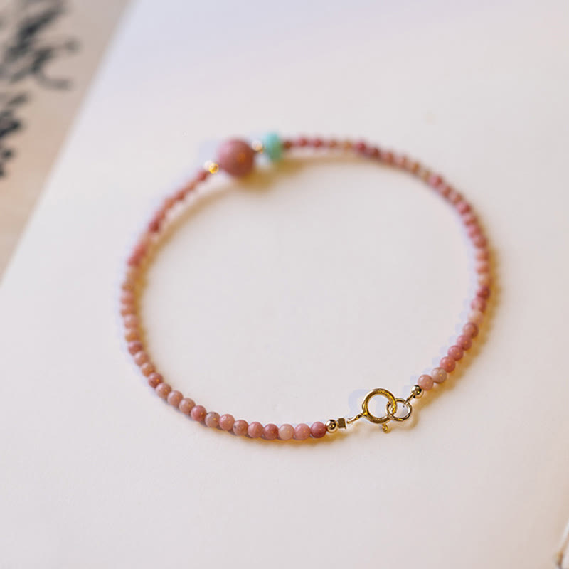 Wear FengShui 14K Gold Plated Natural Rhodonite Loving Energy Chain Bracelet
