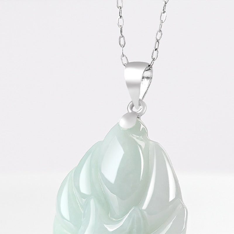 Wear FengShui Natural Jade Nine Tailed Fox Prosperity Titanium Steel Chain Necklace Pendant