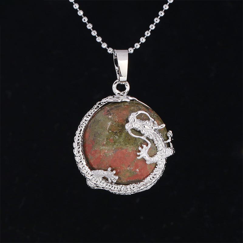 Wear FengShui Chinese Dragon Natural Quartz Crystal Healing Energy Necklace Pendant