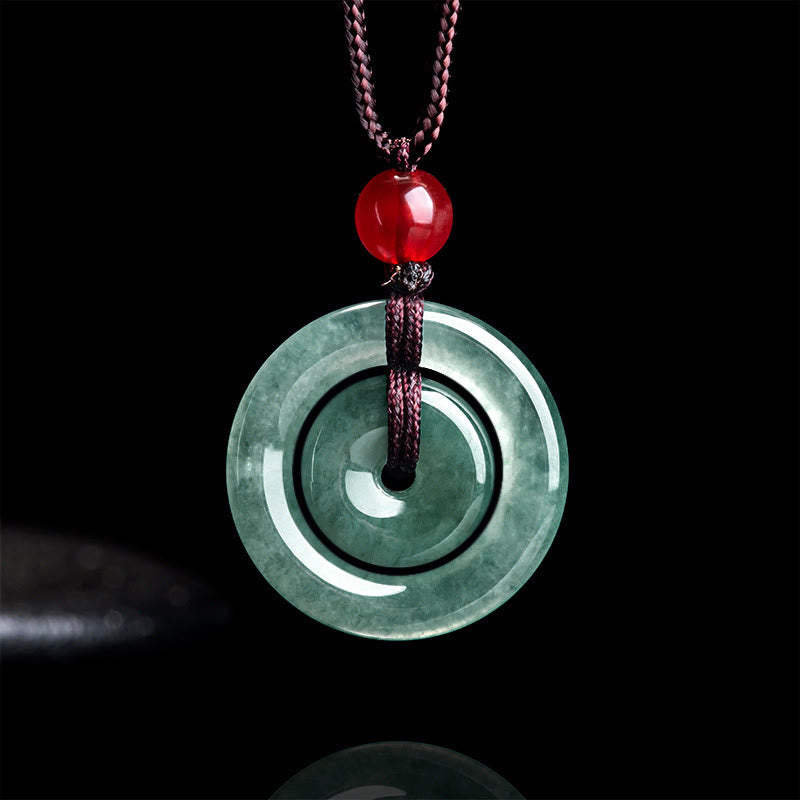 Wear FengShui Green Jade Double Peace Buckle Abundance Necklace Pendant