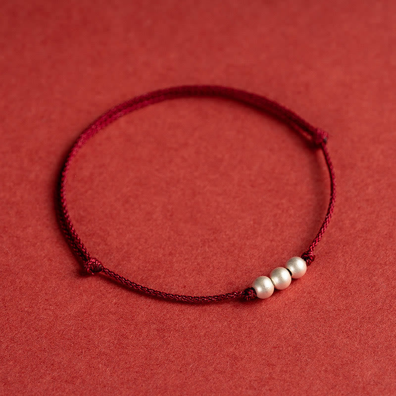 Wear FengShui 925 Sterling Silver Three Beads Protection String Bracelet Anklet