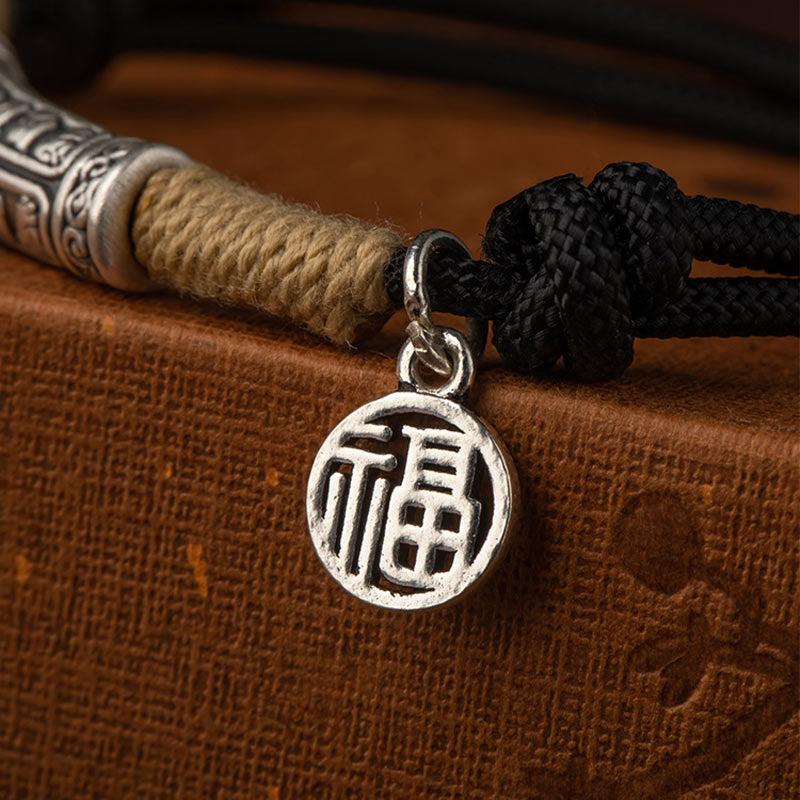 Wear FengShui 999 Sterling Silver Tibet Handmade Om Mani Padme Hum Fu Character TopRank Character Luck Braided Bracelet