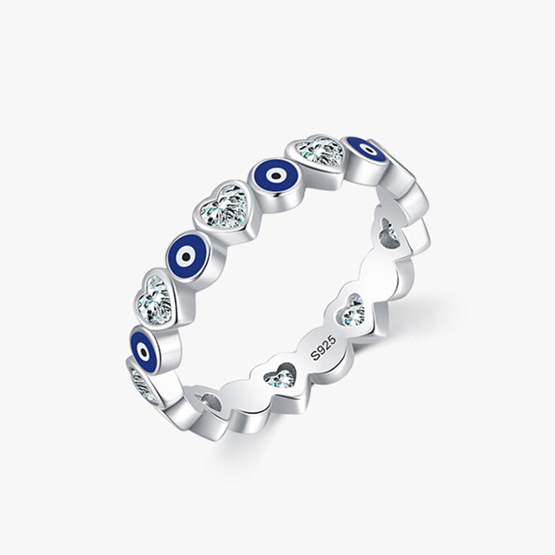 Wear FengShui 925 Sterling Silver Evil Eye Love Heart Zircon Blessing Ring