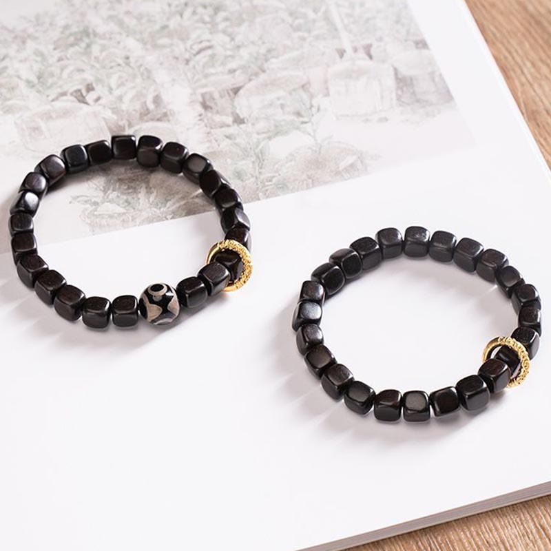 Wear FengShui Tibetan Ebony Wood Dzi Bead Balance Calm Bracelet