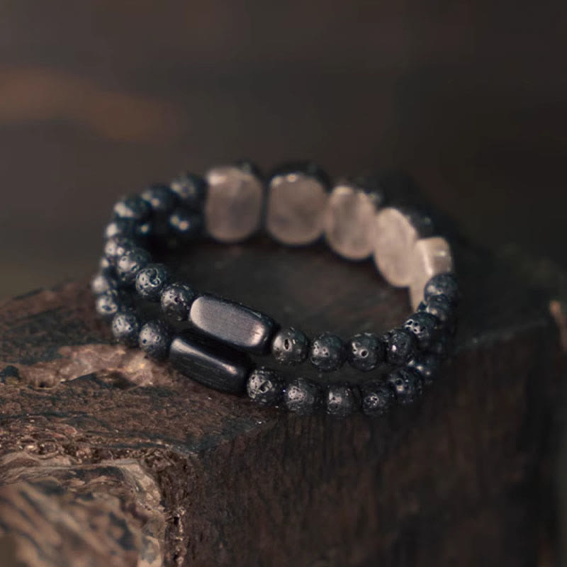 Wear FengShui Natural Silver Sheen Obsidian Lava Rock Communication Bracelet