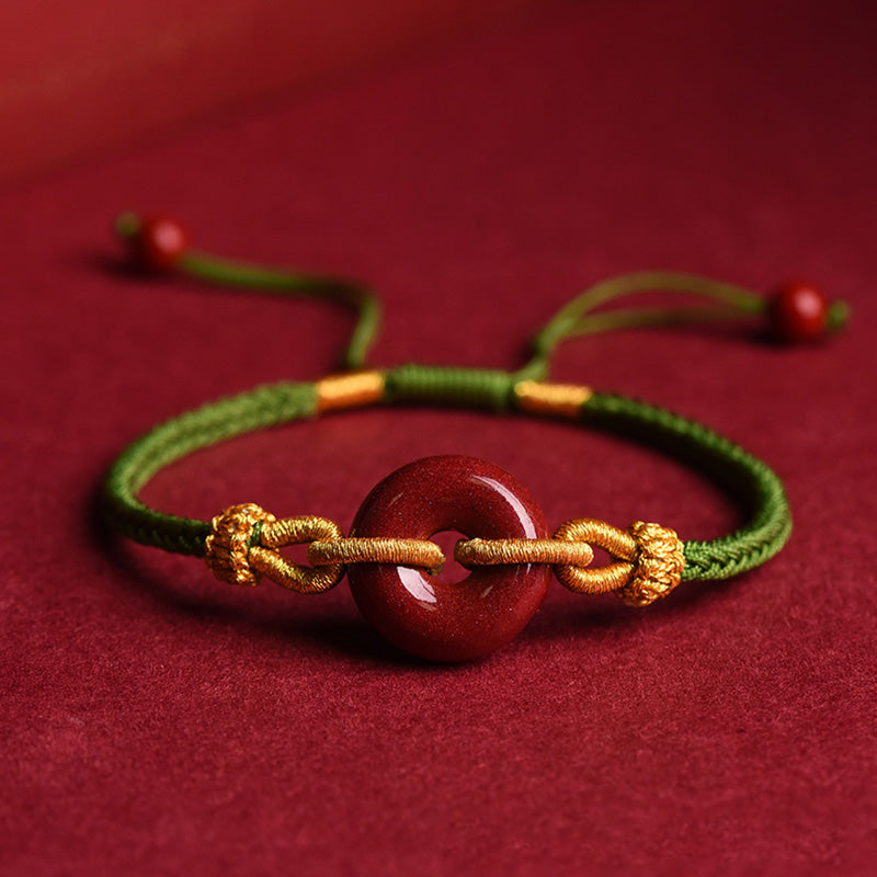 Wear FengShui Handmade Cinnabar Peace Buckle Blessing Braided Rope Bracelet