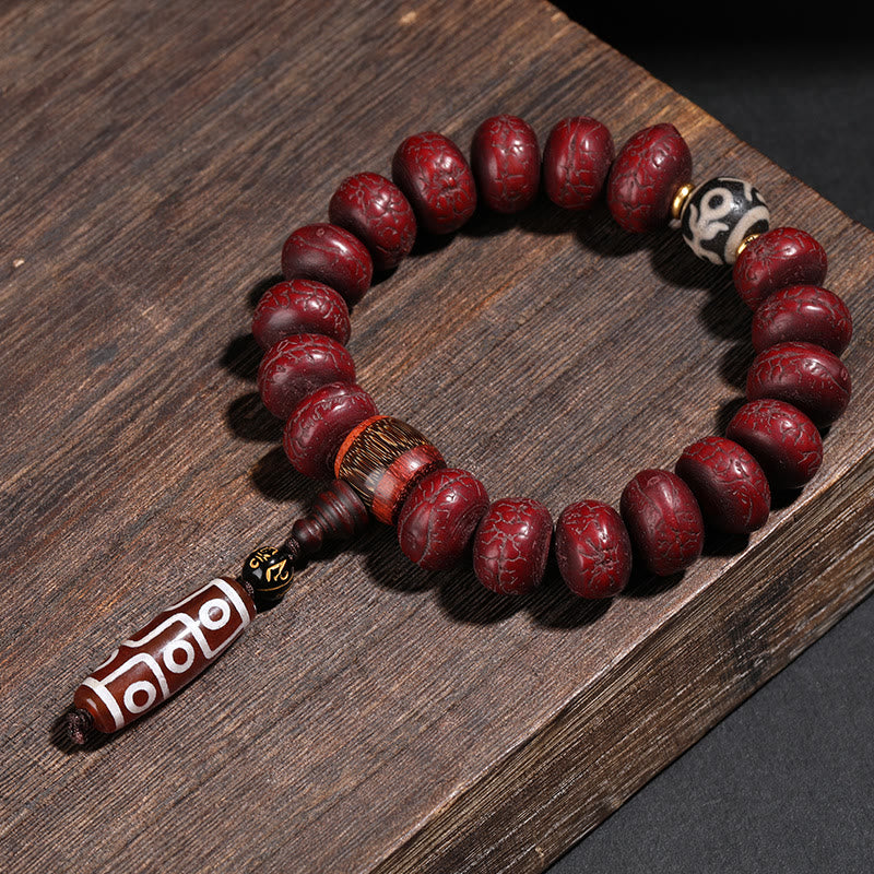 Wear FengShui Tibet Bodhi Seed Dzi Bead Dancing Lion Luck Bracelet Wrist Mala