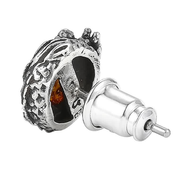 Wear FengShui 925 Sterling Silver Natural Amber Dragon Success Protection Stud Earring