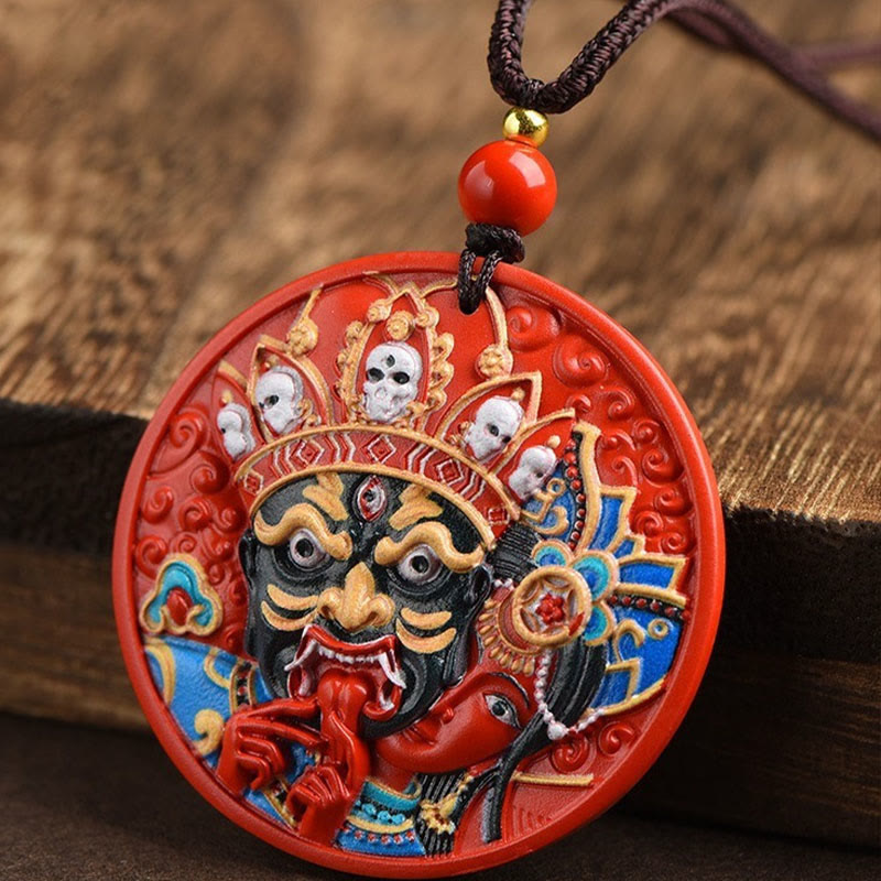 Wear FengShui Zakiram Goddess of Wealth Painted Cinnabar Blessing Necklace Pendant