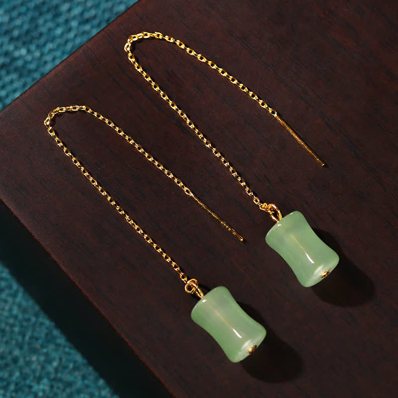 Wear FengShui Jade Bamboo Pattern Luck Drop Earrings