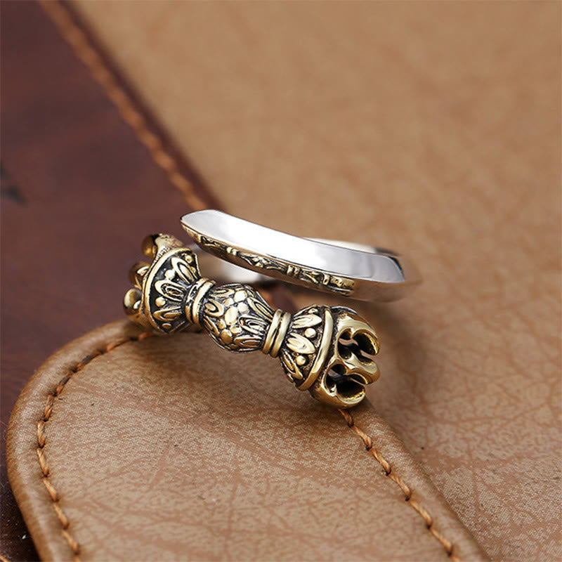 Wear FengShui Tibetan Dorje Vajra Engraved Design Copper Luck Wealth Adjustable Ring