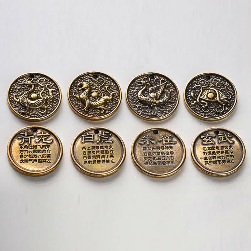 Wear FengShui Four Symbols Azure Dragon White Tiger Vermilion Bird Black Tortoise Key Chain