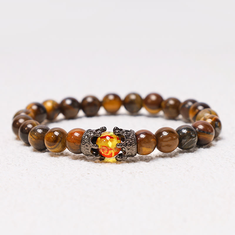Wear FengShui Natural Stone King&Queen Crown Healing Energy Beads Couple Bracelet