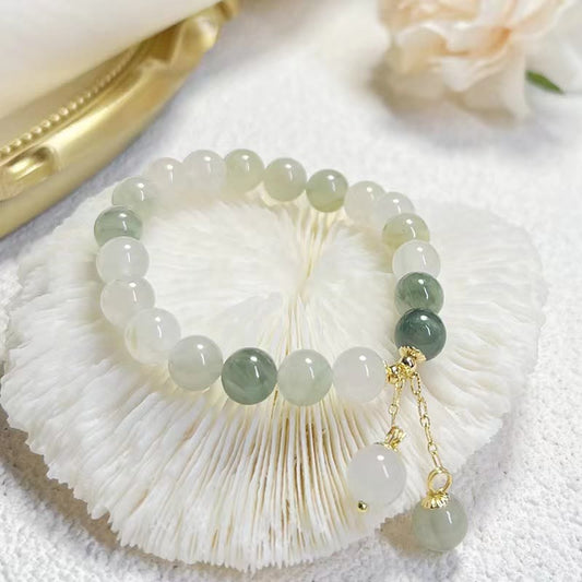 Wear FengShui Natural Gradient Jade Abundance Luck Bead Charm Bracelet