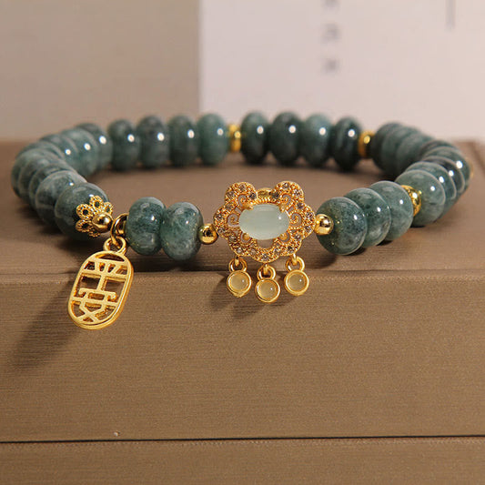Wear FengShui Natural Jade Chinese Lock Charm Peace Luck Abundance Bracelet