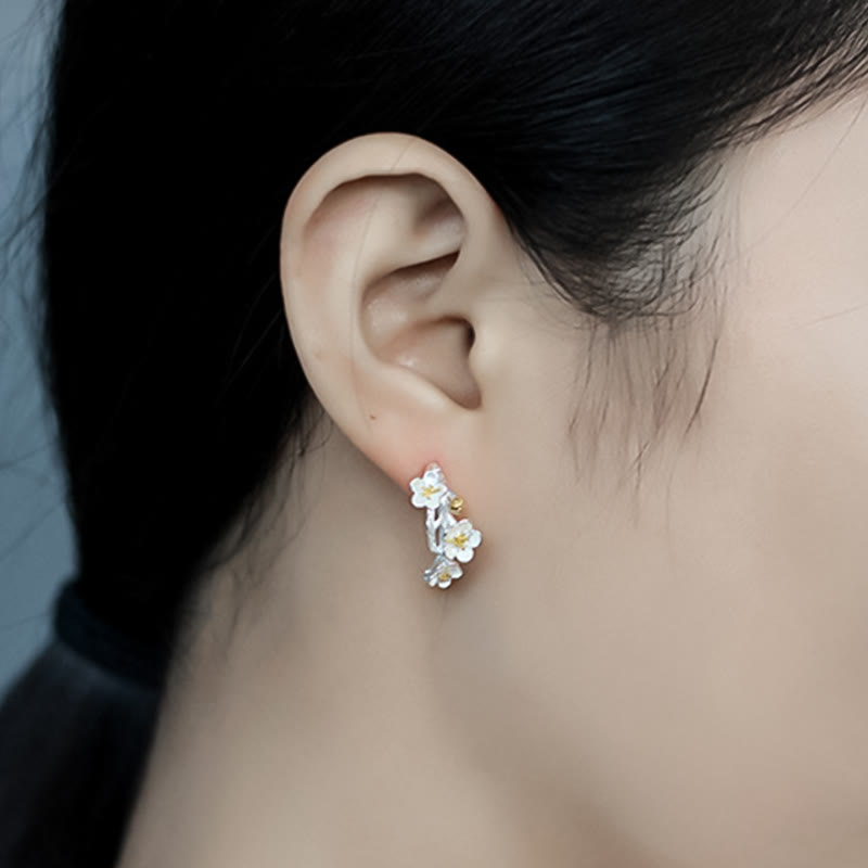 Wear FengShui 925 Sterling Silver Plum Blossom Floral Blessing Earrings