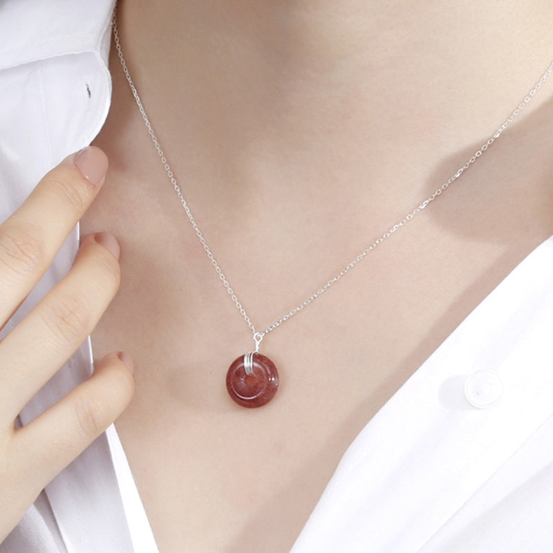 Wear FengShui 925 Sterling Silver Strawberry Quartz Healing Positive Necklace