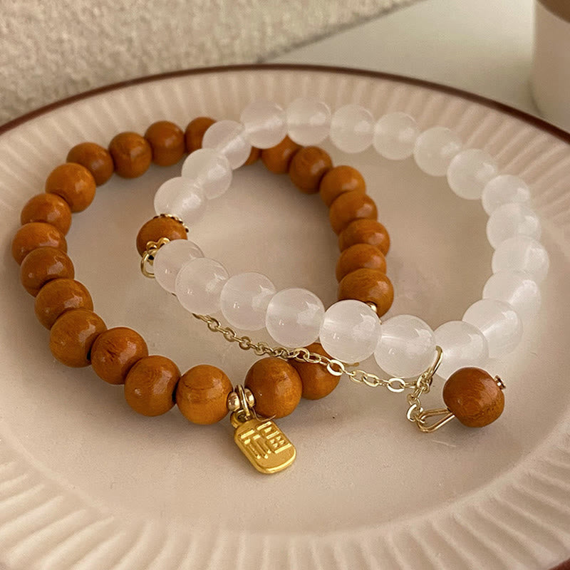 Wear FengShui Sandalwood Cat's Eye Fu Character Charm Protection Bracelet