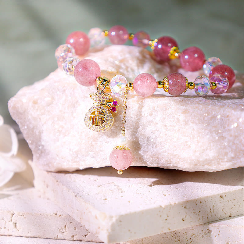 Wear FengShui "Wishing Love and Sweet Blessings"Strawberry Quartz Bracelet Includes Gift Message Card