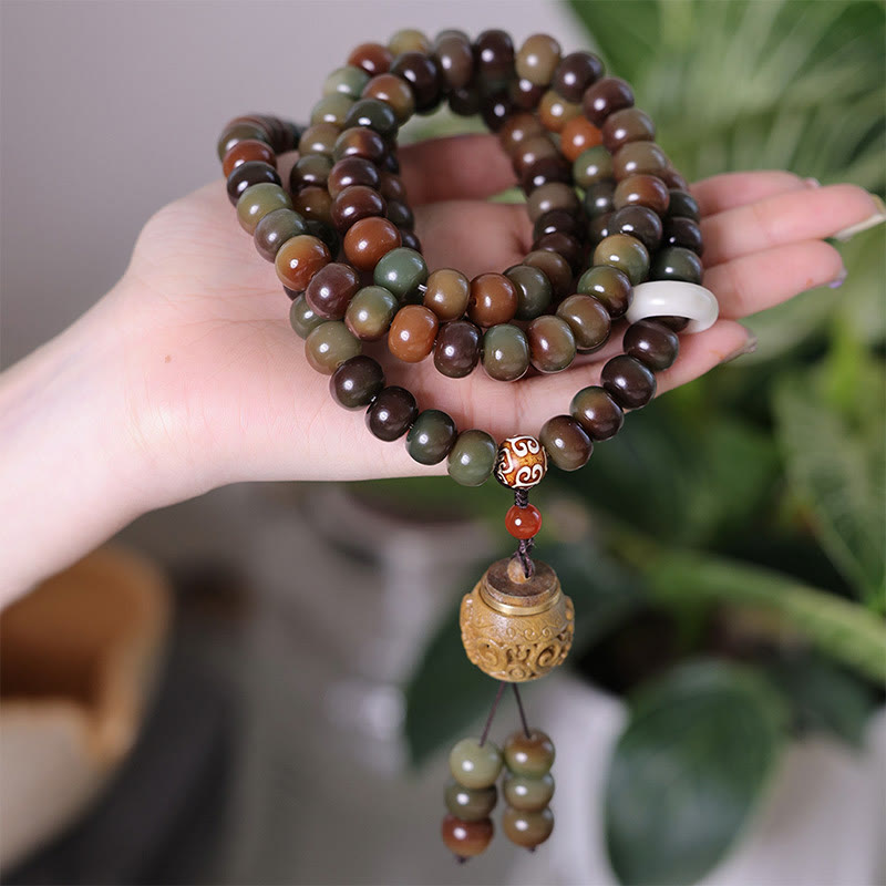 Wear FengShui 108 Mala Beads Dunhuang Color Bodhi Seed Dzi Bead Keep Away Evil Spirits Bracelet
