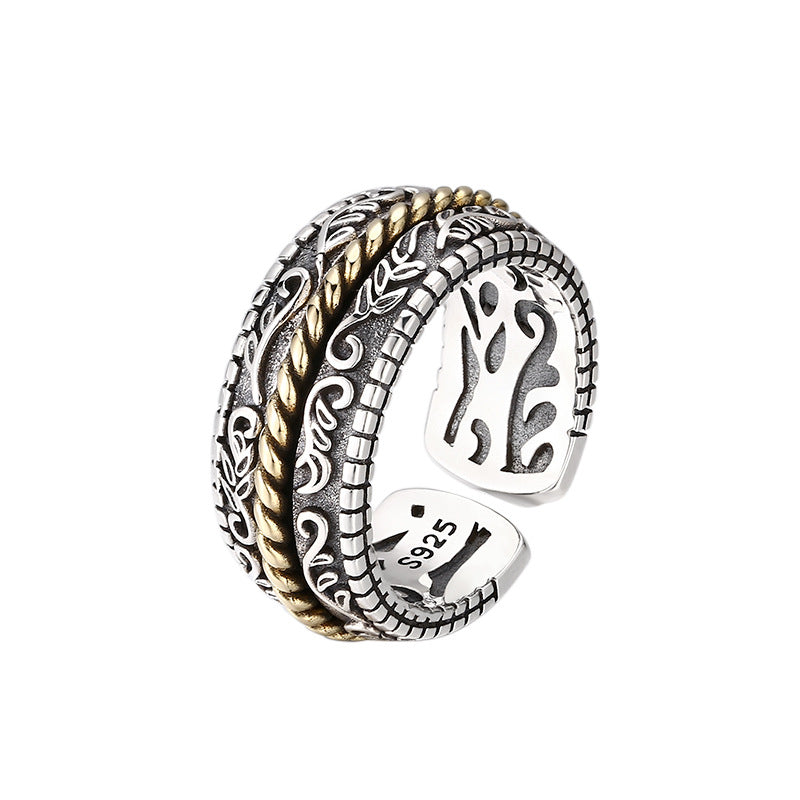 Wear FengShui 925 Sterling Silver Tang Dynasty Flower Design Luck Adjustable Ring